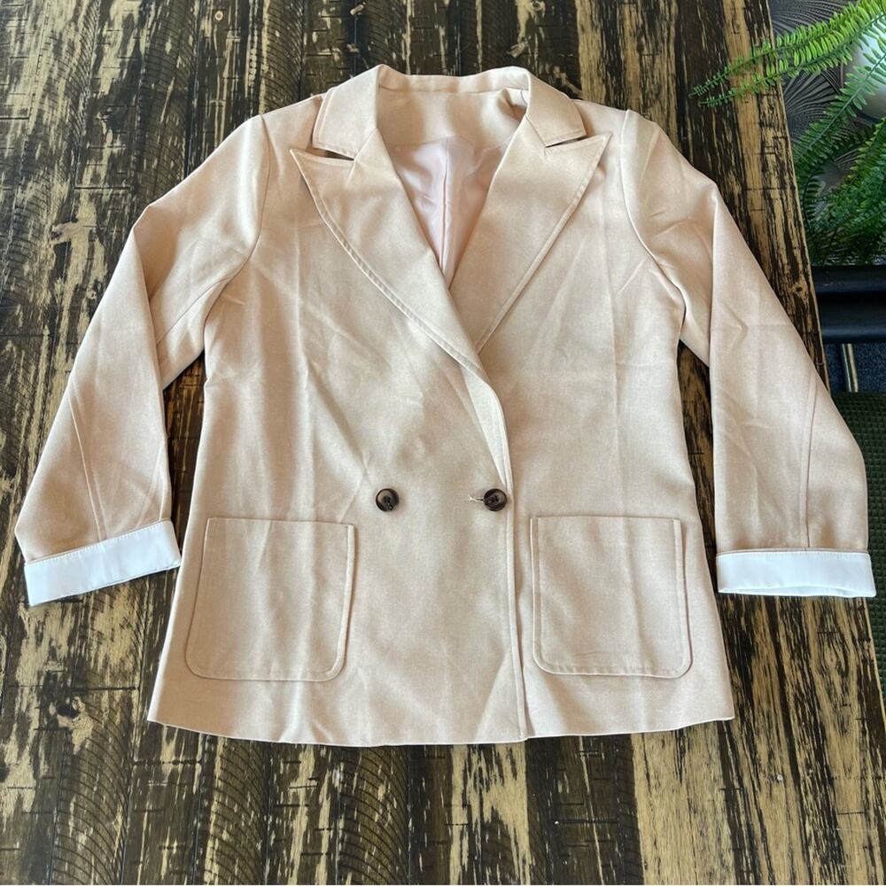 TAN NUDE - White Cuff Oversized Blazer - MEDIUM